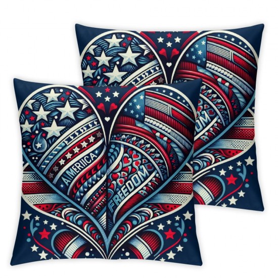 Pillow Covers Flowers Love Hearts Hand Painted Style American Patriotic Throw Pillow Covers Pillowcase Decorations for Sofa Couch