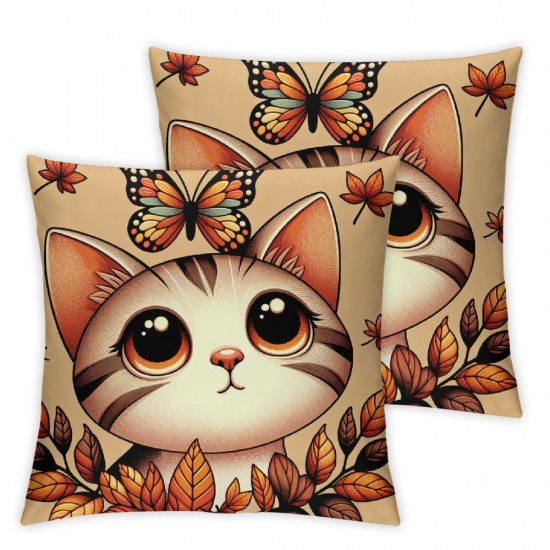 Fall Pillow Covers Cat Maple Leaf Autumn Thanksgiving Butterfly Hello Pumpkin Outdoor Throw Pillowcase Cushion Case Farmhouse Home Decor