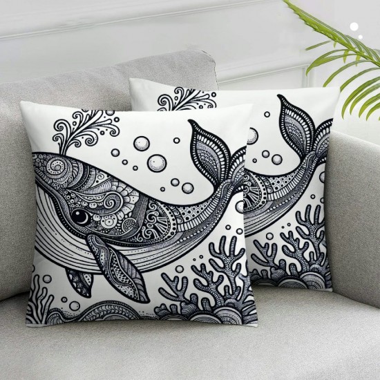 Summer Pillow Covers Seahorse Whale Dolphin Throw Pillow Covers Ocean Summer Farmhouse Cushion Case Decor for Sofa Couch