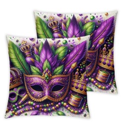 Mardi Gras Pillow Covers Masquerade Mask Bead Throw Pillow Covers Fleur De Lis Living Room Decorative Pillowcase Cushion Case for Sofa Couch