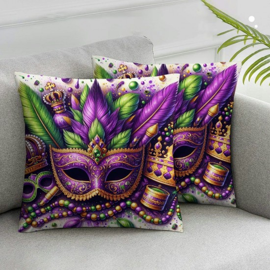 Mardi Gras Pillow Covers Masquerade Mask Bead Throw Pillow Covers Fleur De Lis Living Room Decorative Pillowcase Cushion Case for Sofa Couch