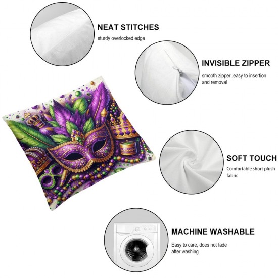 Mardi Gras Pillow Covers Masquerade Mask Bead Throw Pillow Covers Fleur De Lis Living Room Decorative Pillowcase Cushion Case for Sofa Couch