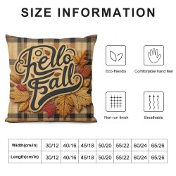 Fall Pillow Covers Pumpkin Leaves Buffalo Plaid Rustic Pillow Case Fall Farmhouse Outdoor Throw Pillowcase Cotton Linen Cushion Case for Fall Decor