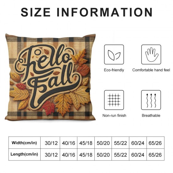 Fall Pillow Covers Pumpkin Leaves Buffalo Plaid Rustic Pillow Case Fall Farmhouse Outdoor Throw Pillowcase Cotton Linen Cushion Case for Fall Decor