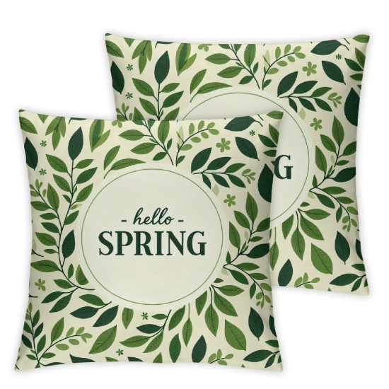 Spring Pillow Covers Hello Spring Throw Pillowcase Green Leaves Seasonal Home Sofa Bedroom Living Room Holiday Cushion Case Farmhouse Decorations