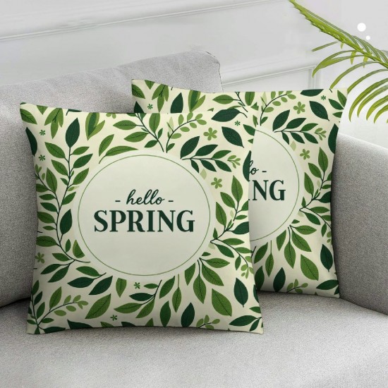 Spring Pillow Covers Hello Spring Throw Pillowcase Green Leaves Seasonal Home Sofa Bedroom Living Room Holiday Cushion Case Farmhouse Decorations